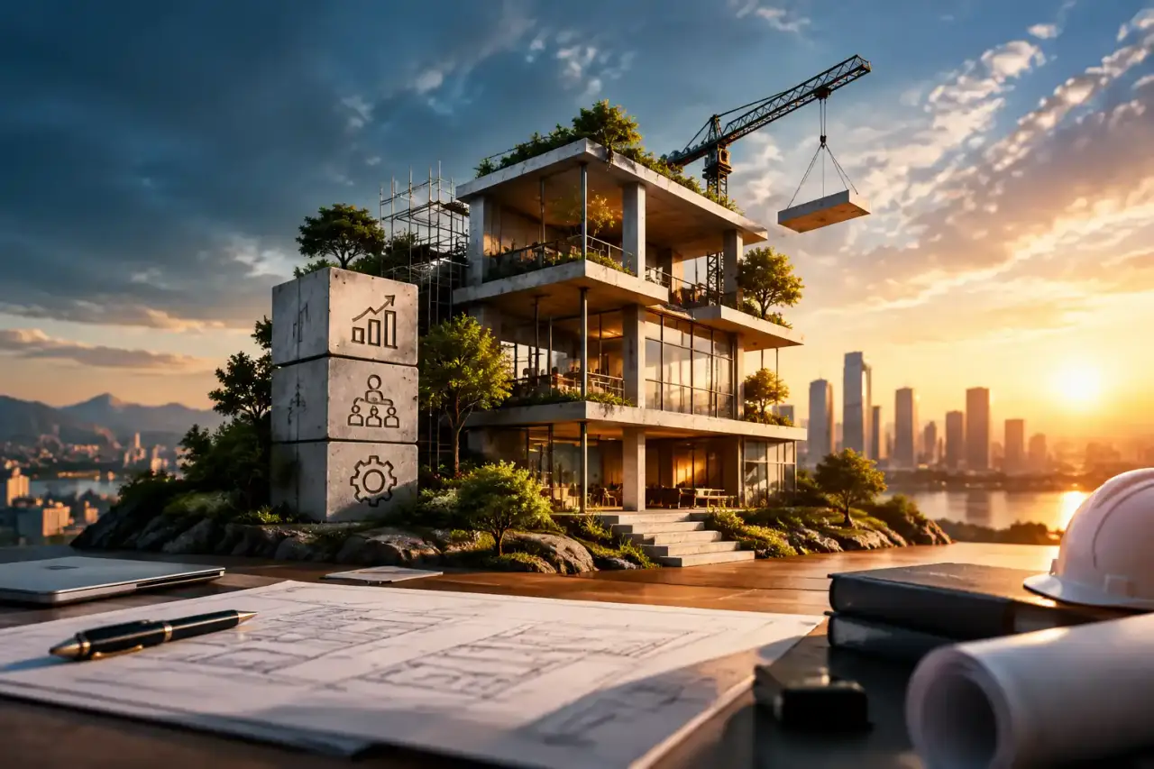 Tableau de stratégie d'entreprise dans un environnement architectural sombre et élégant