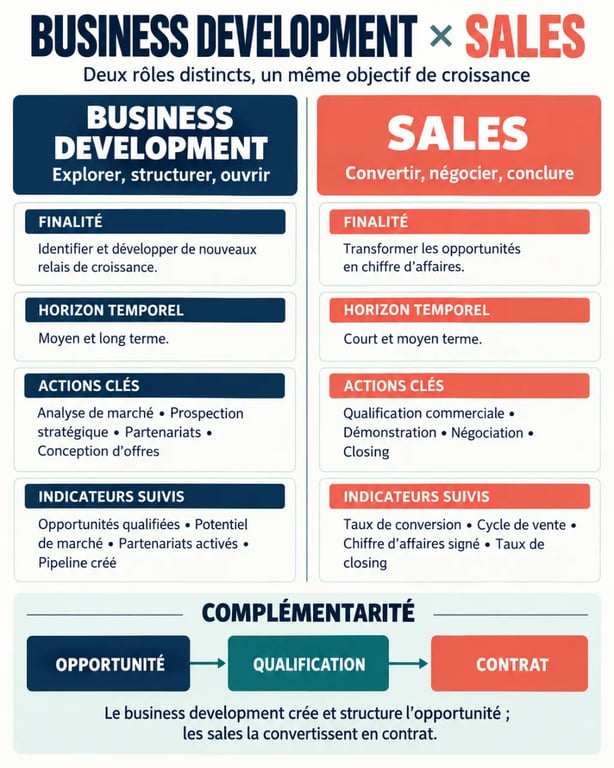 Infographie comparative du business développement et des sales