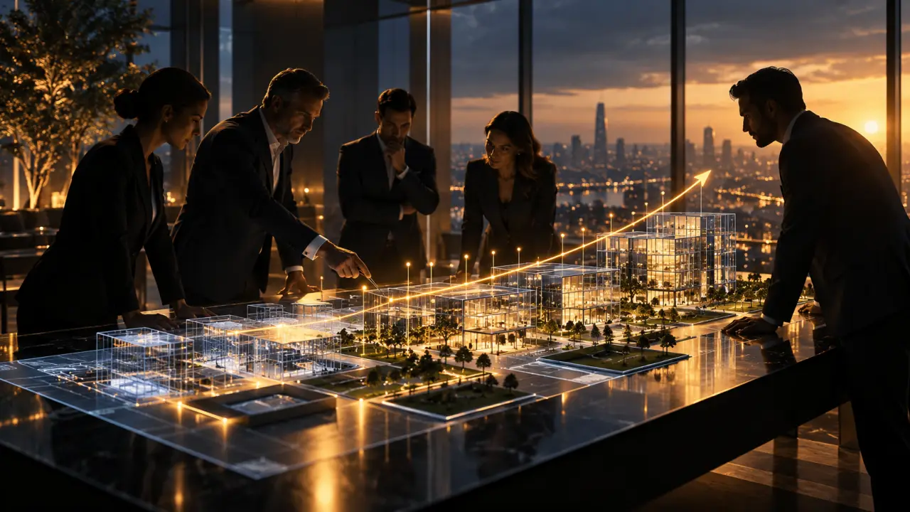 Plan architectural et instruments de travail symbolisant la stratégie d’entreprise