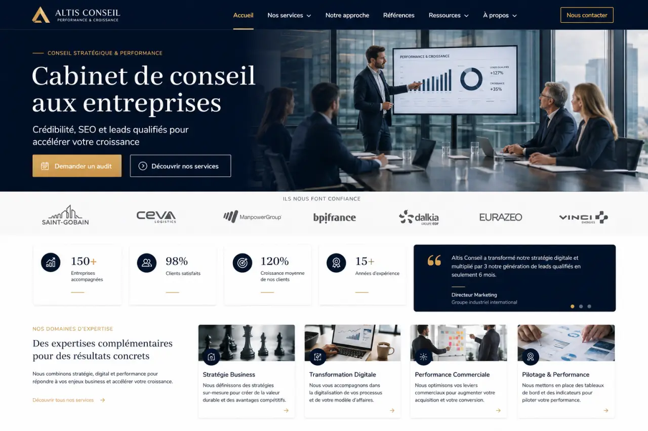 Créer un site web pour un cabinet de conseil, crédibilité, SEO et leads qualifiés