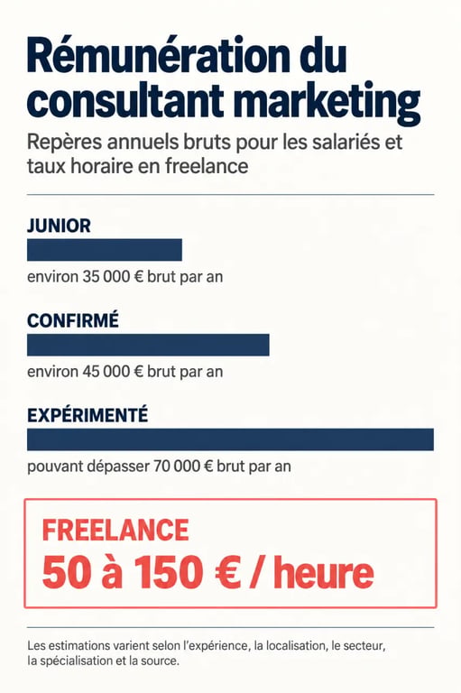 Infographie sur le salaire du consultant marketing selon l’expérience et le statut